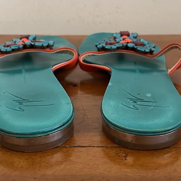 Giuseppe Zanotti Turquoise Jeweled Thong Sandal - Picture 8 of 8